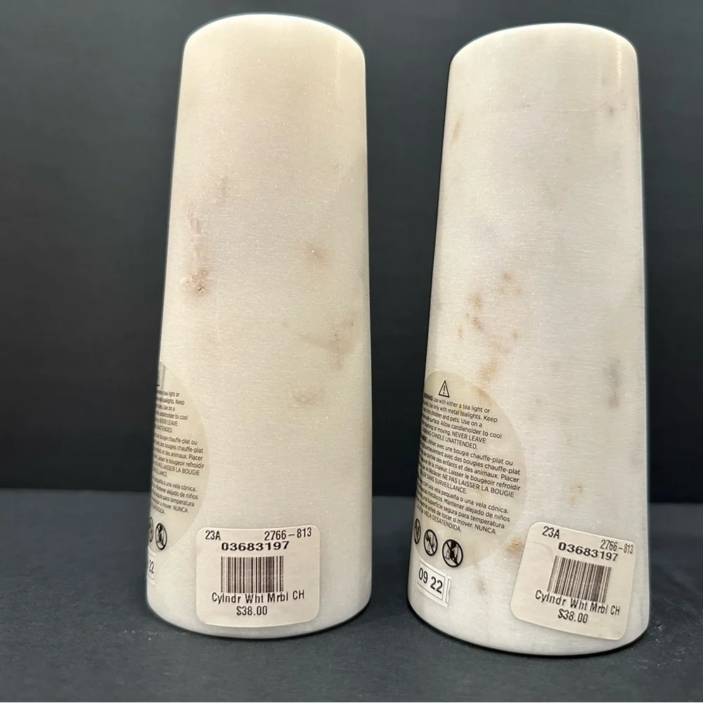 West Elm Marble candle holders and vase.